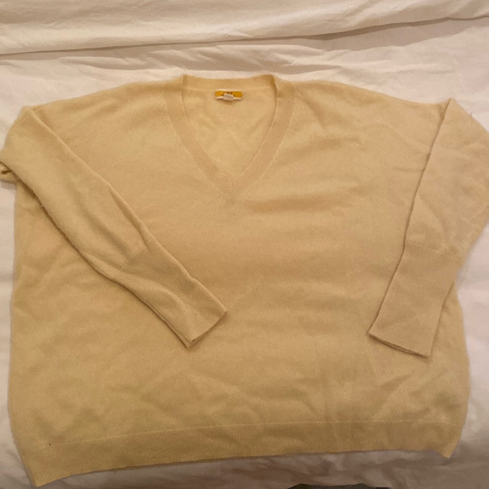 J crew cashmere butter yellow v neck sweater
